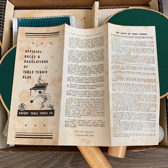 Vintage KNIGHT Table Tennis Official Equipment 2 Paddles Net Rule Booklet - Picture 6 of 13